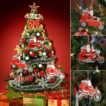1 бр. Висулка от мотоциклет на Дядо Коледа, рисувани от смола, Коледни украси, висулка във формата на елхи, украса за дома на Коледно парти