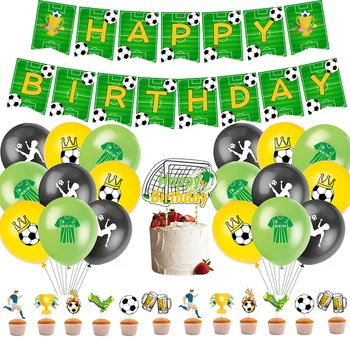 1 комплект Зелени Футболни Тематични Балони Банер Торта Topper Децата Момче Детски Душ Спортна Среща по Футбол Рожден Ден на Доставка Украса