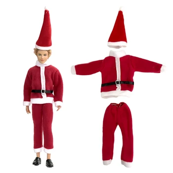 1 комплект Новата коледна дрехи, модни риза + Червена шапка на куклата Кен, аксесоари, облекло за 1/6 Мъжки кукли, Играчки Дядо коледа