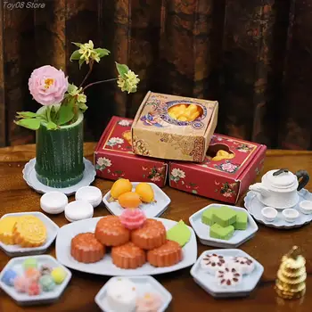 1 комплект мини-изкуствено моделиране на Лунната торта пластмасов модел на 1/12 куклена къща Миниатюрна кухня Лунна торта Детска играчка за хранене в хижата