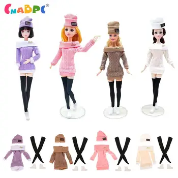 1 комплект модерен кукольной дрехи за кукли 30 см, шапка, пуловер, чорапи върху плоска подметка, ботуши, обувки, малко украса за куклена къща