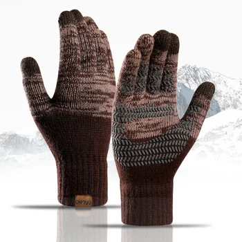1 чифт висококачествени дебели цветни офсетных ръкавици с неплъзгащи ски печат, възли ръкавици със сензорен екран, зимни