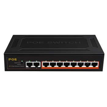 10 Порта POE Switch 100 Mbps Ethernet Smart Switch 8 Poe + 2 Изгряващите Канал за Комуникация Office Home Network Hub Пластмасов Адаптер За IP Камери US Plug