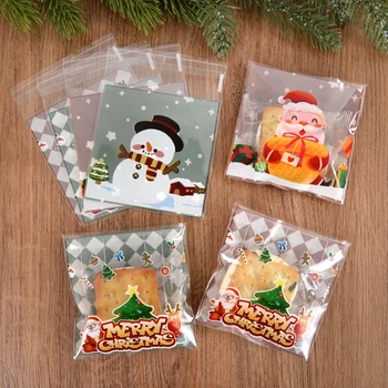 100шт Коледни сладки Подаръци Пакети Снежен човек Закуски Бонбони Найлонова торбичка Самозалепващи за Опаковане на Пакети Коледа, Нова Година, Парти Бисквити Чанта