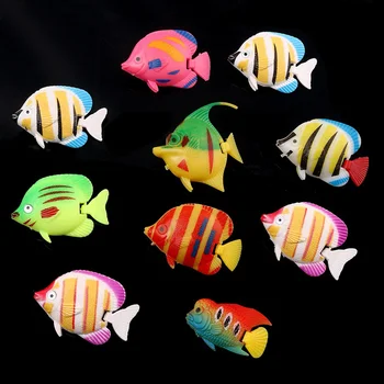 10шт Изкуствени движещи се плаващ Риба, Тропически Фигурки на Риби, Украшение за аквариума (случаен модел)