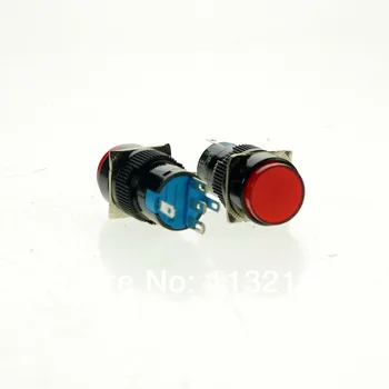 10шт Контролна лампа 110v ac, отвор 16 мм, Цвят червен, контакти 1NO 1NC, 5-пинов незабавен бутон превключвател SPST