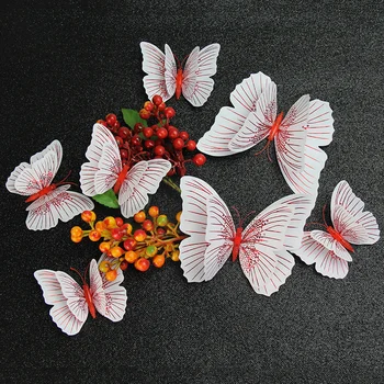 12 бр./лот, Стрийминг цветно двухслойное крило на Пеперуда, 3D Стерео Блестящи Пеперуди, Имитация на декорация на стените на детската стая