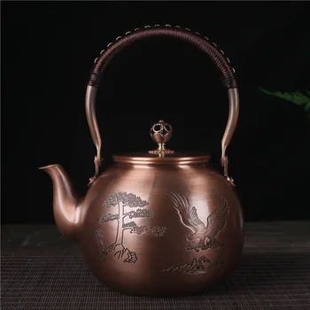 1600 МЛ Антикварен Maker от Чиста Мед, Кана за Варене на Вода, Издълбани Чайник, Ръчна изработка, Чай от Червена Мед.