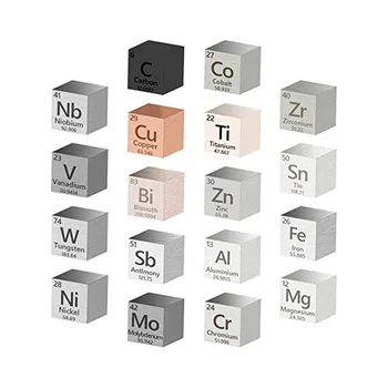 18 бр. Метални елементи кубична плътност 99,99% висока степен на чистота, колекция от Периодичната таблица на елементите (0,39 инча / 10 мм)
