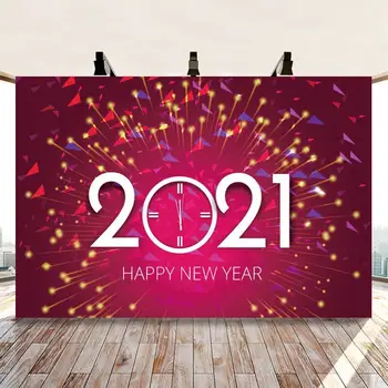 2021 Честита Нова Година Семеен Фон Декорация На Партита Розови Фойерверки Банер Празнична Снимка Винил Фон