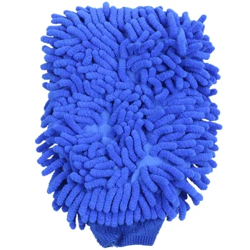 2x Супер абсорбиращи ръкавици за миене и восък от микрофибър и шенилна премиум-клас, ръкавици с един пръст за автомивка (сини)