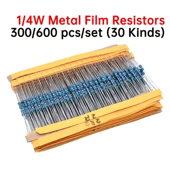 300 600 бр./комплект 1/4 W Съпротивление 1% 30 Вида на Всеки Стойност Металлопленочный Резистор Гама от Комплект Резистори 100R 1K 47K 10K 100K 4K7