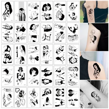 30шт Черна водоустойчива временна татуировка, татуировка за момичета, тъмно-черна серия от мъжки и женски фалшиви татуировки на пръстите на краката и ръцете