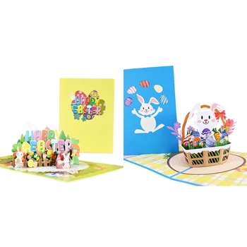 3D за Поп пощенски Картички, Поздравителни Картички С Великден, Кошница с Цветя, Картички с Плик за Великден, Ръчно изработени Подаръци, F1FB