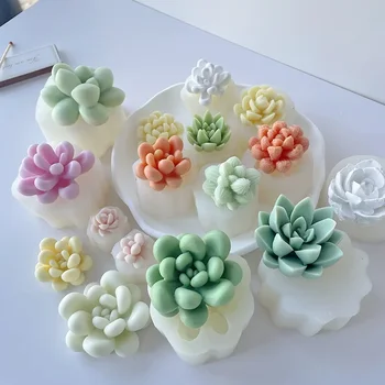 3D силиконови форми за изработване на свещи, имитиращи сочен кактус, ароматна свещ, растение, цвете сапун, форма за извършване на ароматерапевтических свещи, плавателни съдове