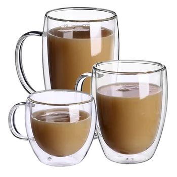 4 / 2 елемента Стъклена чаша с двойни стени, Кафеена Чаша, Огнеупорни Прозрачен Чай, мляко, Лимонов сок, Вода, чаши за Кафе за Еспресо, Бар на съдове за напитки