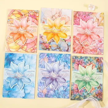 5 Листа от Цветя, покрити със Стъкло Серия Vintage Flower Background Decor Washi Sticker Creative САМ Journal Колаж Канцеларски материали