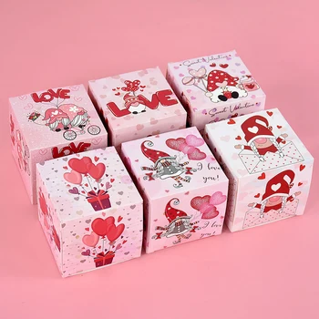 6 бр. /компл. Кутия шоколадови бонбони за Св. Валентин, Розово-червено Cartoony Джудже, опаковъчна хартия за шоколад със сърце, украса за сватбени партита, Доставка