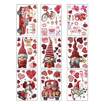 9 Листа/комплект ярки етикети в прозореца за Деня на Свети Валентин, червени стикери от PVC за домашен декор