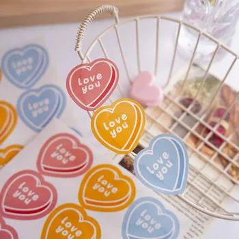 90шт/10 листа от Бонбони Цвят Love You Етикети Сърцето на Самозалепващи се Декоративни Стикери За Свети Валентин Подаръци Плик Печат на Партията