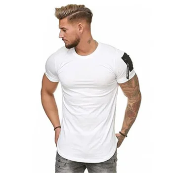 A2918 Градинска облекло в стил хип-хоп с къс ръкав и цип на рамото, лятна риза в стил хип-хоп, мъжка тениска с дълъг, извит подолом, тънка забавна тениска Плюс