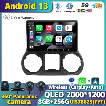 Android 13 Безжично Автомобилно радио Carplay За Jeep Wrangler 3 JK 2010-2018 Мултимедиен Плейър GPS Навигация Стерео WIFI QLED