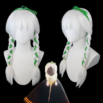 Cosplay-перука Sky Children of Light HSIU Бял, с двойна опашка, с дълга коса, без маркови шапки-перука, зелен аксесоар за коса Sky Cosplay