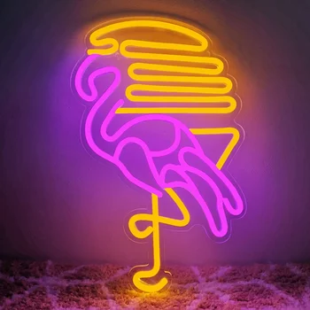 Flamingo LED Неонова реклама С Подсветка Акрилна Изработени По Поръчка Неонова реклама USB-Димер За Дома, Спални, Бар, Клуб, Стенни Художествен Декор, Нощни Лампи,