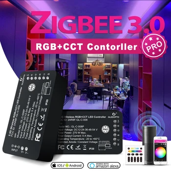 GLEDOPTO Zigbee 3.0 Smart LED Strip Controller RGBCCT Pro е Съвместима с приложението на Центъра на Hristo SmartThings App 2.4 G RF Дистанционно управление с Глас