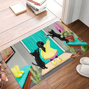 HX Модни подложки за врати, килими с 3D принтом за малки момичета, черни котки, фланелен стелки, декорации за дома, директна доставка