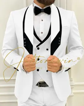JELTONEWIN, сватбен костюм за мъже, последните разработки, Бяло сако, жилетка, панталони, мъжки вечерна рокля, смокинг, Terno Masculino, комплект от 3 теми