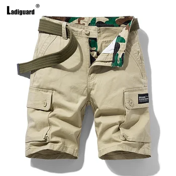 Ladiguard 2023 Стилна лекота Мъжките модни шорти-карго Lesiure цвят Каки, ежедневни памучни плажни къси панталони с джобове до средата на талията