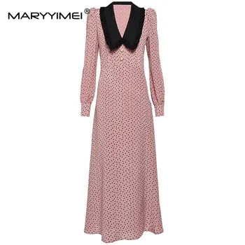 MARYYIMEI Модерен Пролетно-лятно женствена рокля С яка 