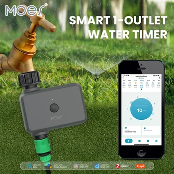 MOES ZigBee Умен спринклерный таймер за подаване на вода с филтър на забавяне от дъжд на 1 контакт Програмируем таймер за напояване Подкрепа Алекса Google Home