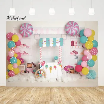 Mehofond Candy Bar Sweet Shop Снимки декори За парти по случай рождения Ден на новороденото, Декорация за торта, балон, облак, Фоново снимка
