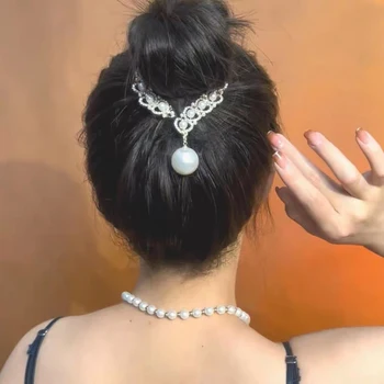 Molans Планински кристал във формата на сърце, шнола за коса в задната част на главата За жените, Новата модерна метална шнола за коса, шапки, аксесоари за коса