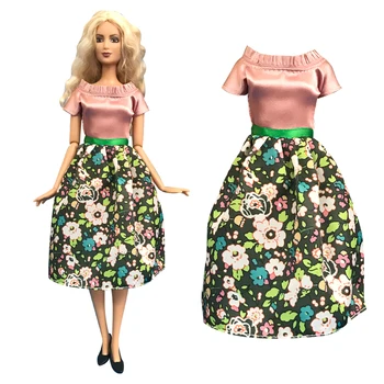 NK 1 бр 30 см, Благородно Розова рокля на принцеса с цветен модел, всекидневен костюм, пола за всеки ден, Модни дрехи за Барби кукли, Аксесоари, Подарък играчка