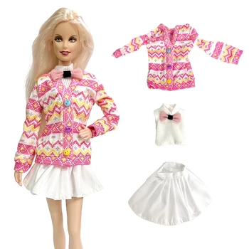 NK 1 комплект 30 см благородна дрехи принцеса, жилетка с лък, модно розово палто, ежедневни бяла пола за Барби кукли, аксесоари, подарък играчка за момичета