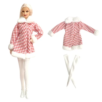 NK 1 комплект, Розово палто + бели гамаши, чорапи, модерни дрехи за кукли 1/6, Дрехи за Барби кукли, Аксесоари, играчки