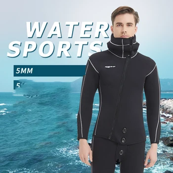 Oulylan 5 мм Отделни водолазный костюм с качулка, Неопреновый костюми, мъжки костюми за подводно гмуркане, гмуркане с шнорхел, сърф, подводен риболов