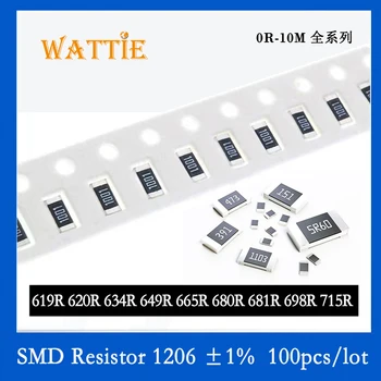SMD резистор 1206 1% 619R 620R 634R 649R 665R 680R 681R 698R 715R 100 бр./лот микросхемные резистори 1/4 W 3,2 мм*1,6 мм