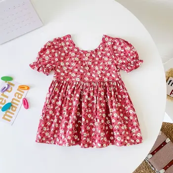 Sanlutoz Лятна рокля за момичета, сладък рокли за малки момичета с цветен модел, памучен детски дрехи принцеса