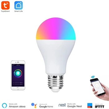 Sasha Smart App Control Wi-Fi лампа Интелигентна гласов контрол чрез Alexa и Google RGB E27 Smart Bulb Цветна крушка Алекса Support