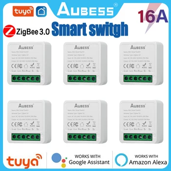 Sasha Zigbee MINI Smart Switch 2-лентов ключ за управление на 16A Sasha Smart Home Sensor Automatic Работи с Алекса Google Home