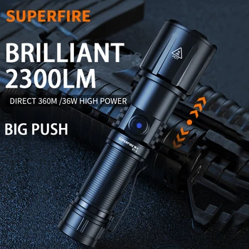 SuperFire R1-G Led Фенерче Мощен 36 W Zoom Факел Type-C 2300LM Супер Ярък Преносим Фенер За Къмпинг С Блок Захранване