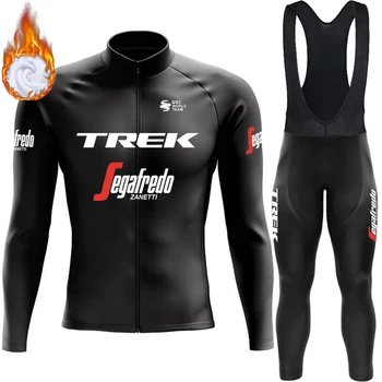 TREK Bike Man Мъжки дрехи за Мтв, топлинна бельо, велосипедна блуза 2024 Pro Team, Зимна мек вълнен плат комплект с лазерно рязане, лигавник, костюм за триатлон, мъжки костюм