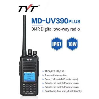 TYT AES256 MD-UV390PLUS 10 W IP67 Двухдиапазонное DMR-радио VHF/UHF Цифрова Преносима Радиостанция с Голям Радиус на Действие с функция за криптиране