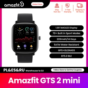 [Updated] Amazfit GTS 2 Mini GPS 70 Спортни Режими Смарт часовник С AMOLED-дисплей за Наблюдение на съня на Смарт часовници За Android и За iOS