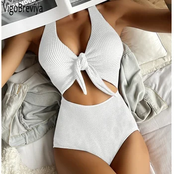 VigoBeviya 2023, сексуална обикновен бански костюми на бретелях, женски, с висока талия, повдигащ, Кухи едно парче бански, Монокини, летен плажен бански костюм