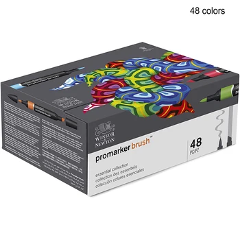 Winsor & Newton 48 цвята essential collection Promarker Пискюл-маркер с двойни връхчета (по-Мек връх / твърдо съвет-длето)